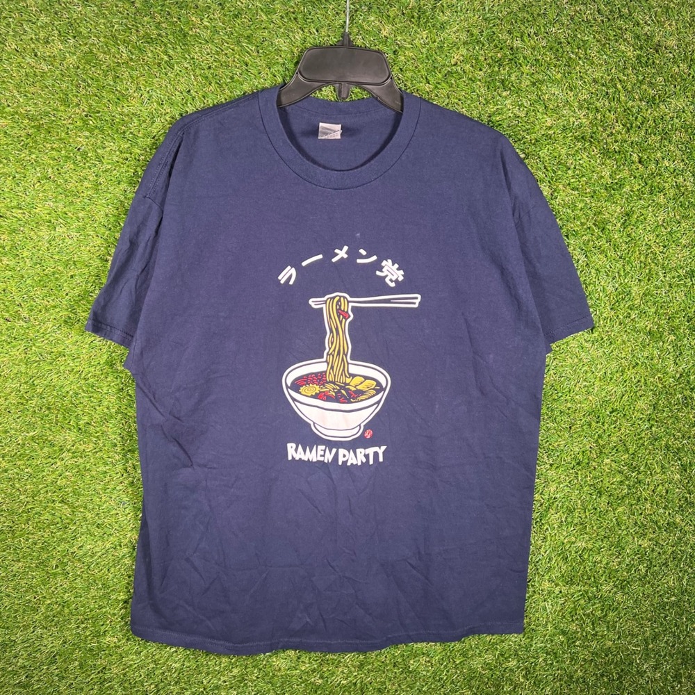 Gildan Ramen Party Graphic T-Shirt Mens XL Navy Blue Cotton Short Sleeve